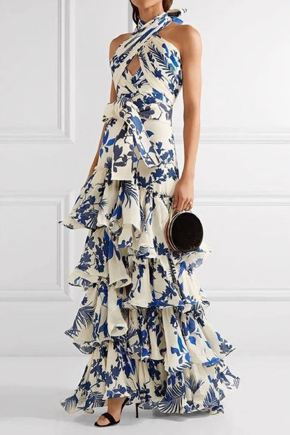 loveedsTM-Bohemian resort style strappy Lolita skirt printed dress
