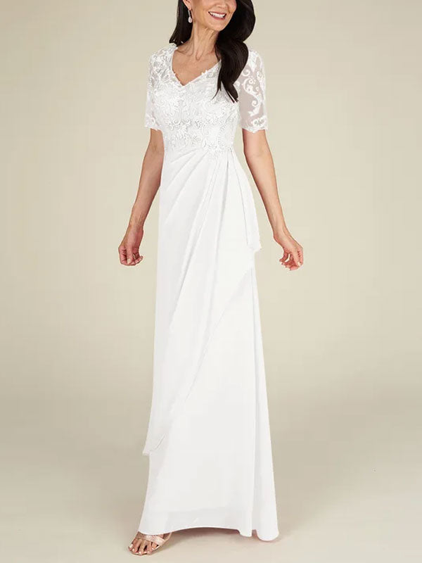 Floor-to-ceiling chiffon lace back zip bridal mom dress