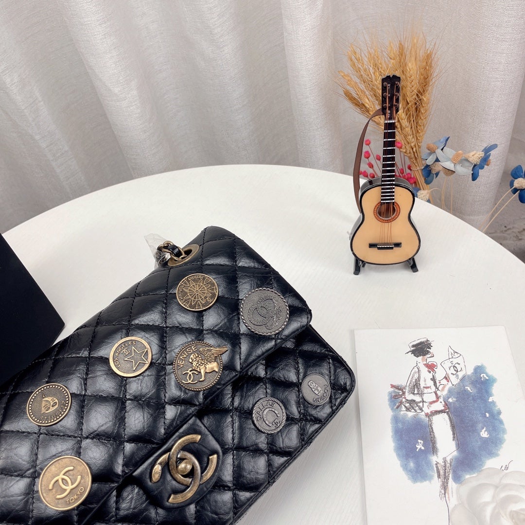 Chanel Coin Medallion Flap Bag Quilted Aged Calfskin Medium