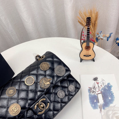 Chanel Coin Medallion Flap Bag Quilted Aged Calfskin Medium