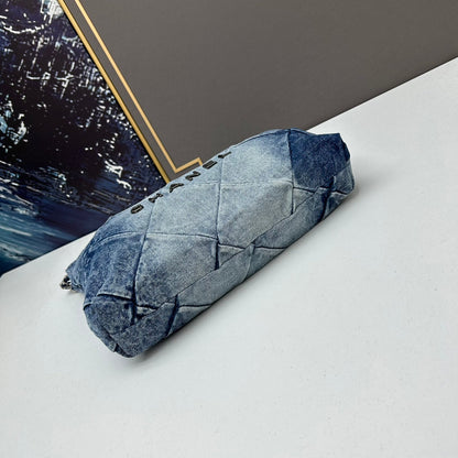 Chanel Large 22 Bag Faded Blue Denim Silver Hardware