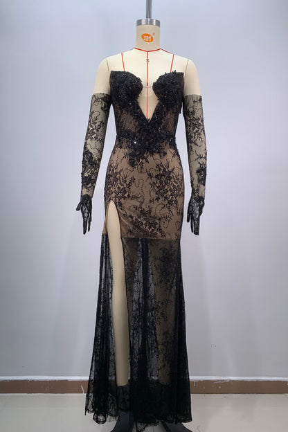 loveedsTM-New Black Sexy Mesh Tulle Tulle Dress-vx