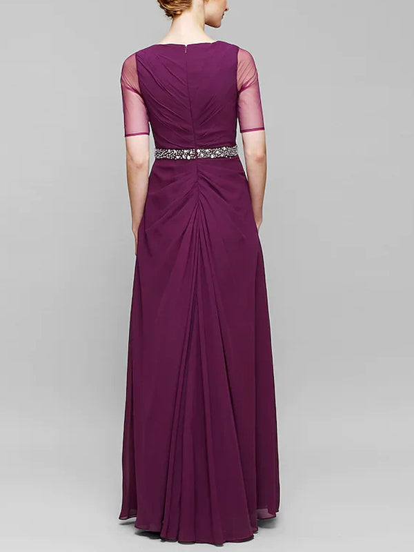 Round Neck Solid Color Chiffon Maxi Dress