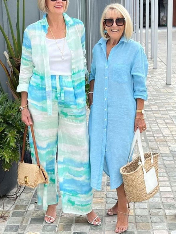 Colorblocked Printed Cotton and Linen Women's Suit