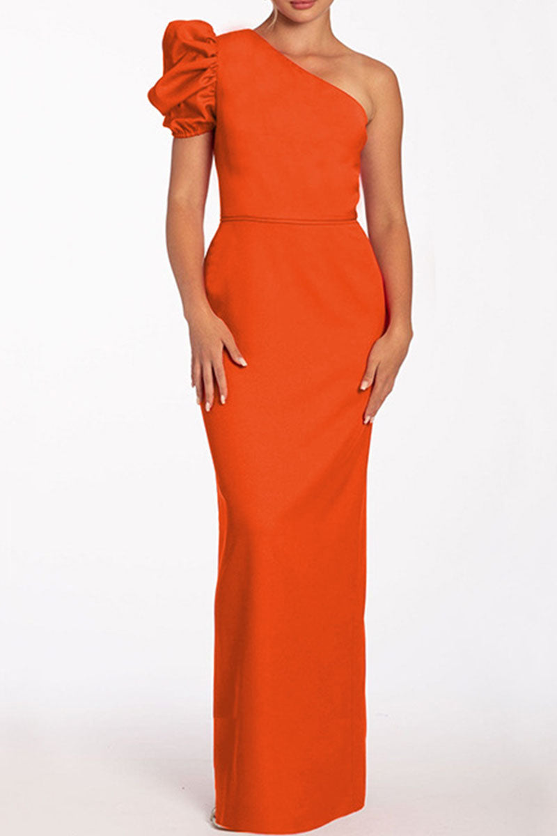 loveedsTM-Casual Solid Backless Oblique Collar Long Dresses