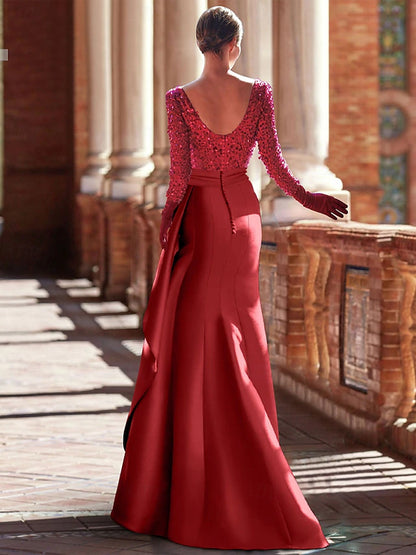 Round Neck Solid Color Sequins Maxi Dress