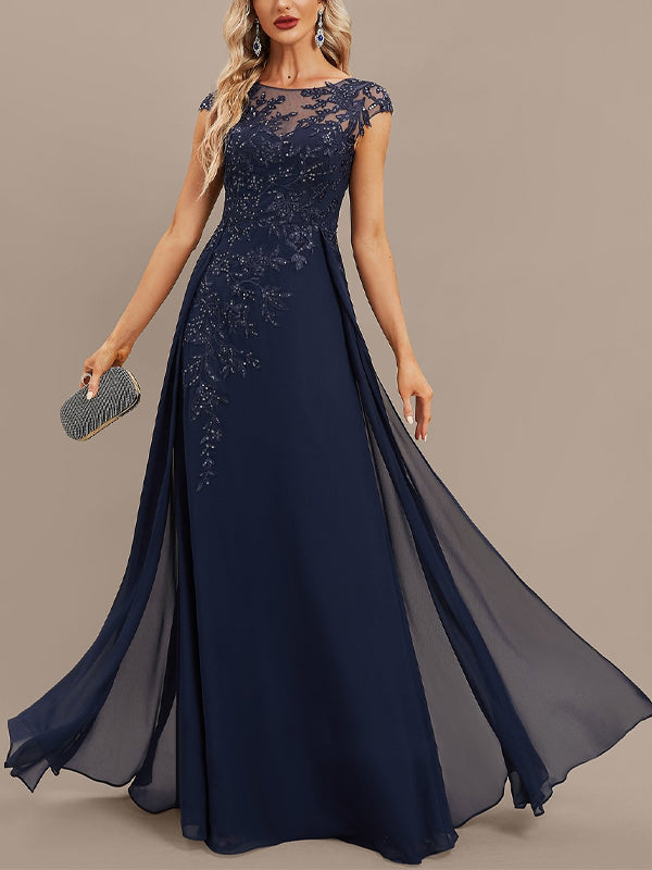 Round Neck Lace Solid Color Maxi Dress