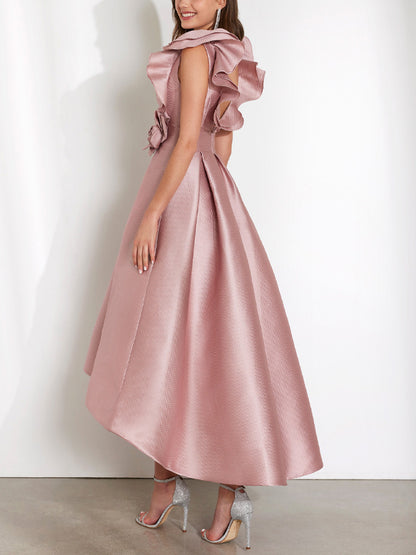 V-Neck Three-Dimensional Flowers Midi Dress