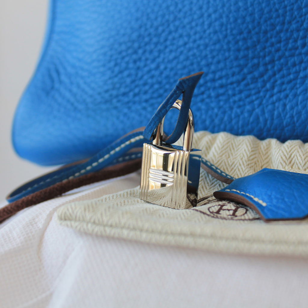 Hermes Birkin Handbag 35 cm "Eclat" in blue bull leather Mykonos