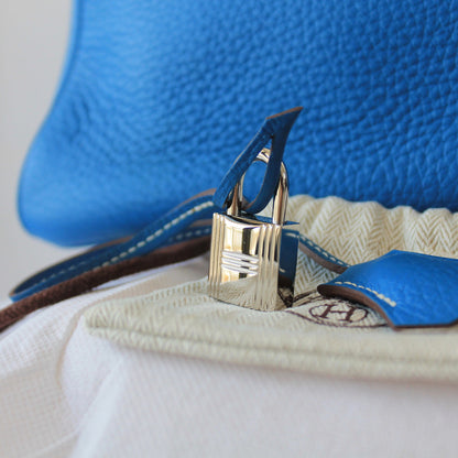 Hermes Birkin Handbag 35 cm "Eclat" in blue bull leather Mykonos