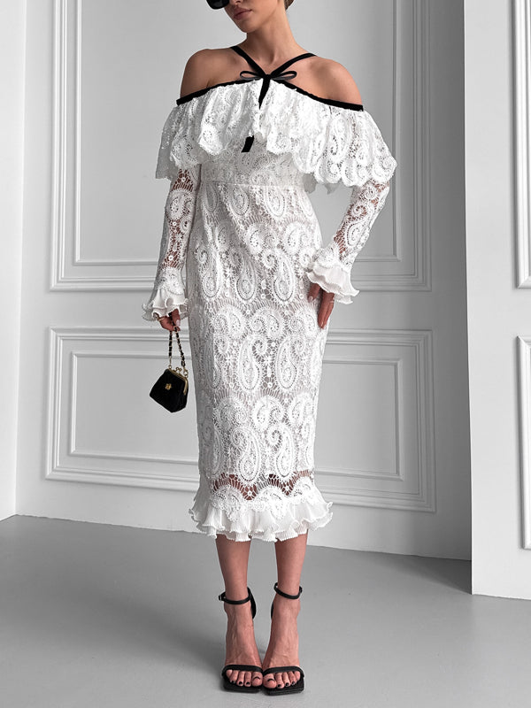 Off-shoulder Lace Mid-length Women's Dress