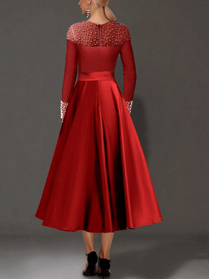 Round Neck Solid Color Midi Dress