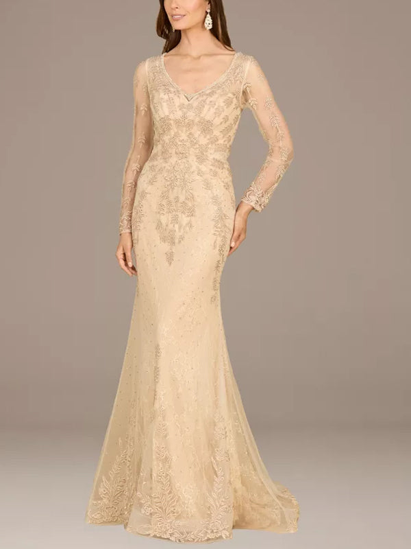 V-neck Lace Solid Color Maxi Dress