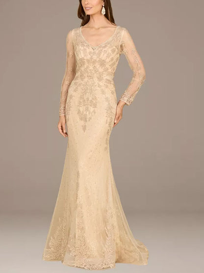V-neck Lace Solid Color Maxi Dress