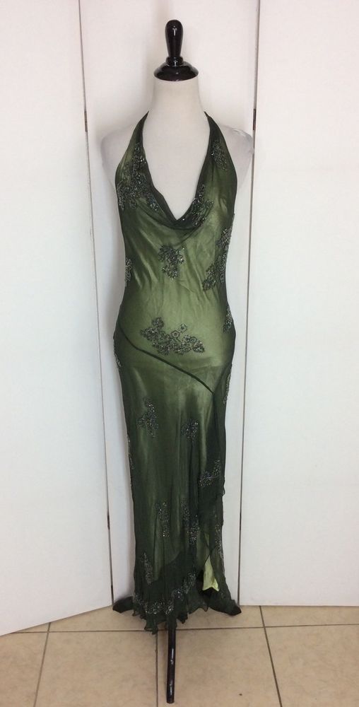 Green Vintage Fashion Elegant Exquisite Floral Beaded Swing Neck Long Chiffon Tulle Ball Gown Evening Gown Party Dress Prom Gown gh3719