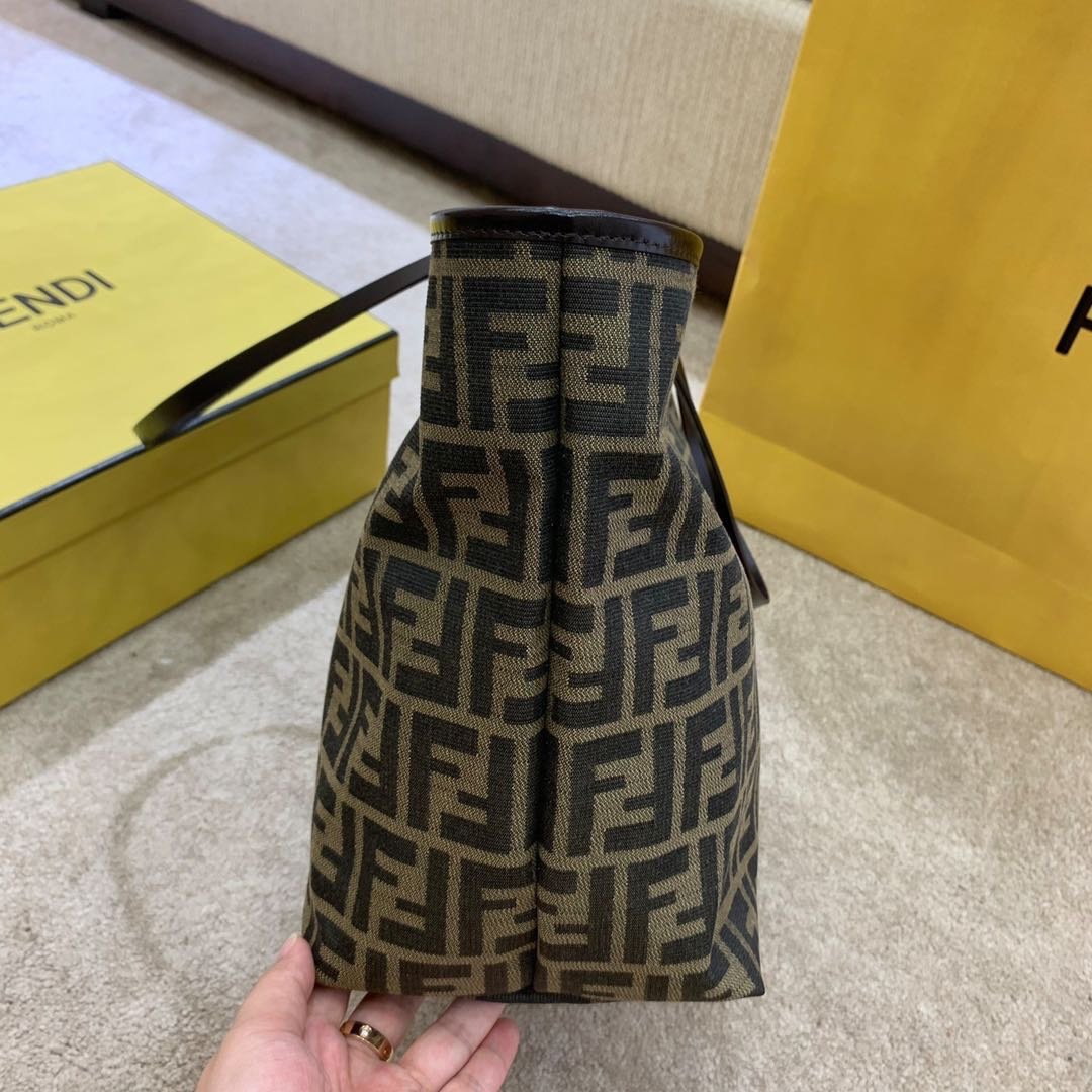 FENDI ZUCCA TOTE BAG IN BROWN AND BLACK WITH GOLD HARDWARE