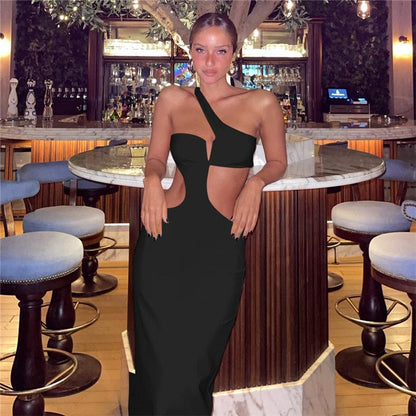 loveedsTM-White Long Summer Dress Women Sexy Cut Out Slim Evening Party Dress Fashion One Shoulder Vacation Beach Maxi Dresses 2024 New