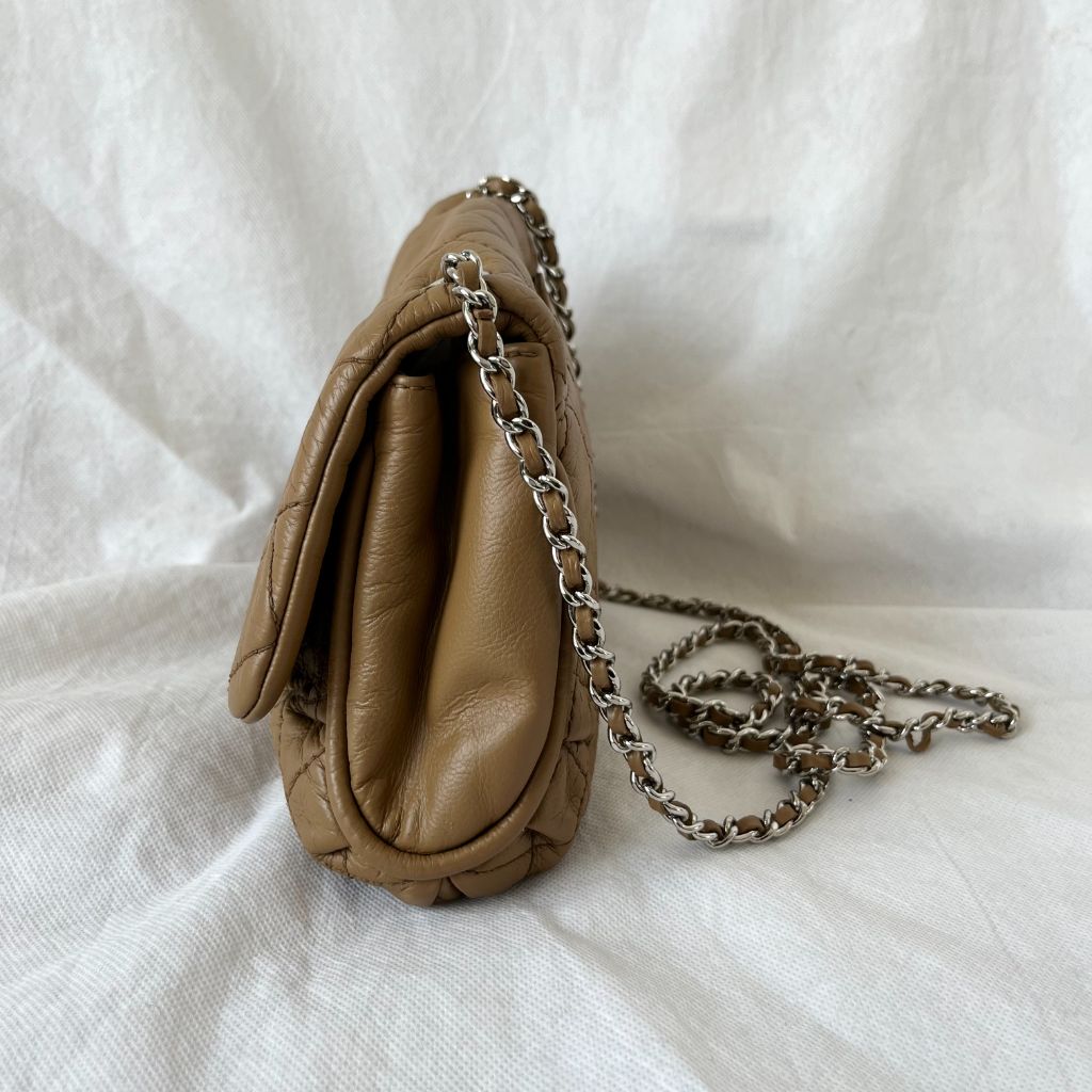 Chanel Tan Quilted Leather Flap Bag With Silver Hardware