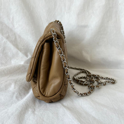 Chanel Tan Quilted Leather Flap Bag With Silver Hardware