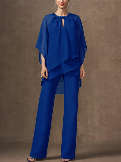 Chiffon Mother Sequin Top Trousers Suit