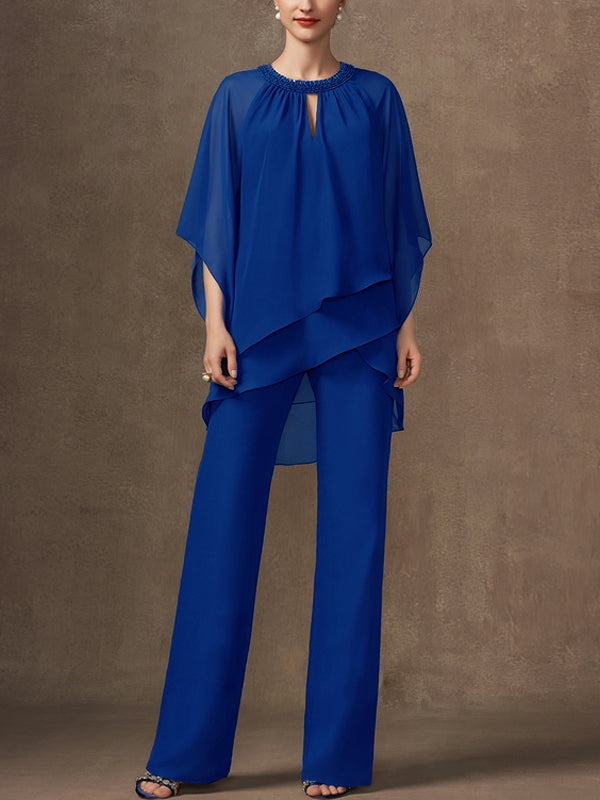 Chiffon Mother Sequin Top Trousers Suit