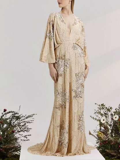 Vintage Kimono Sleeve Delicate Pattern Women's Dress