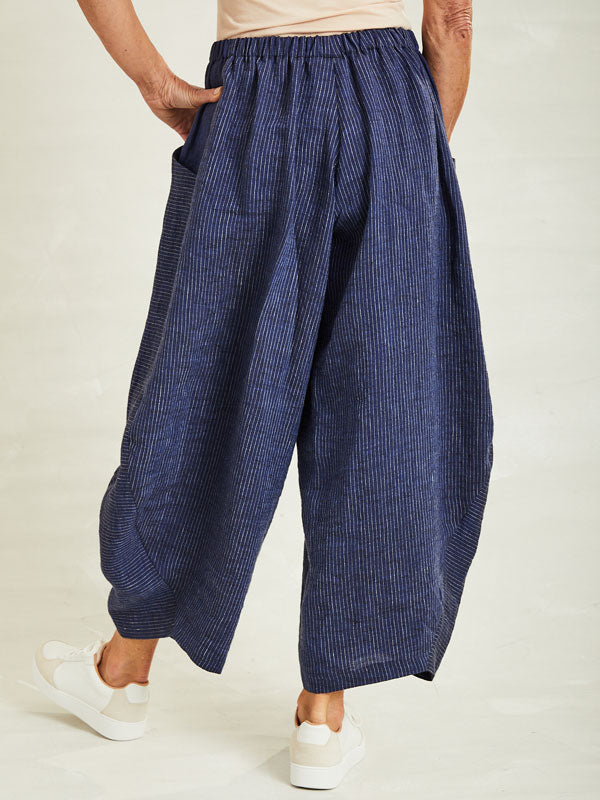 Simple Striped Cotton and Linen Women's Pants