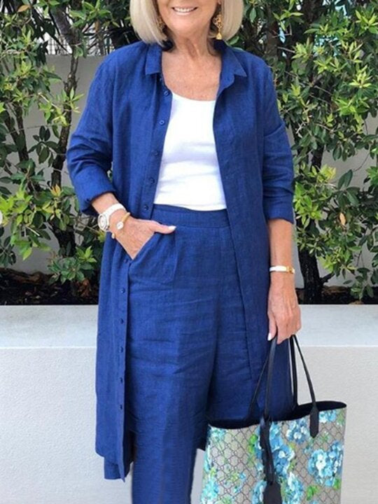 Solid Color Long Shirt Women's Suits