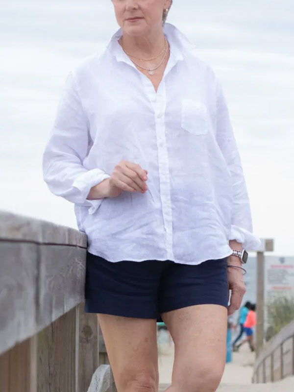 Solid Color Cotton and Linen Women's Shirt