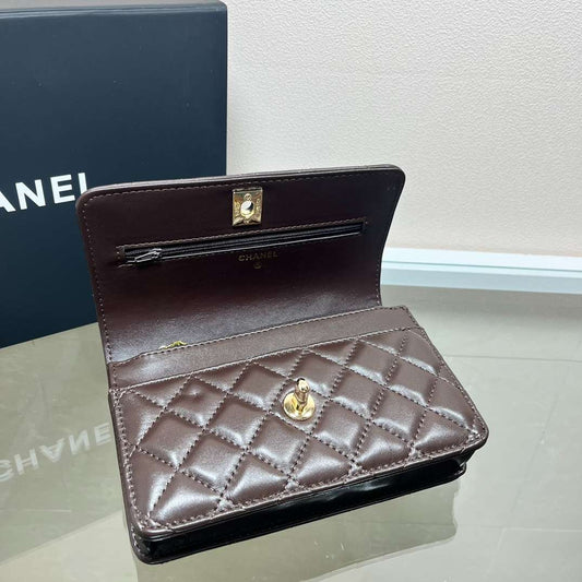 CHANEL  Quilted Flap Shoulder Bag Brown
