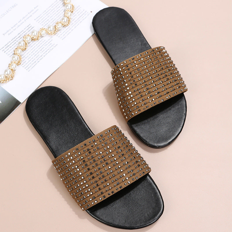 Rhinestone all-match comfortable non-slip seaside beach slipper