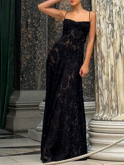 loveedsTM-Black see-through suspender skirt sexy backless long dress evening dress