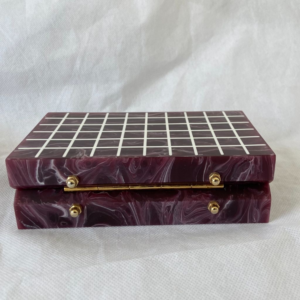 L’AFSHAR Burgundy Marble Striped Box Clutch