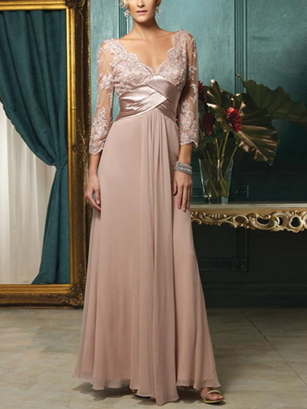V-neck Lace Solid Color Maxi Dress