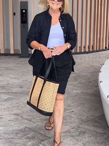 Casual Cotton Linen Shirt Shorts Women's Sets
