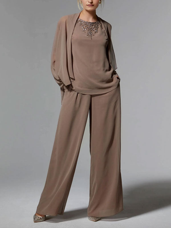 Chiffon Cardigan Wide Leg Pants Women's Sets