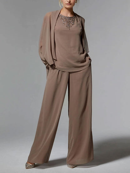 Chiffon Cardigan Wide Leg Pants Women's Sets