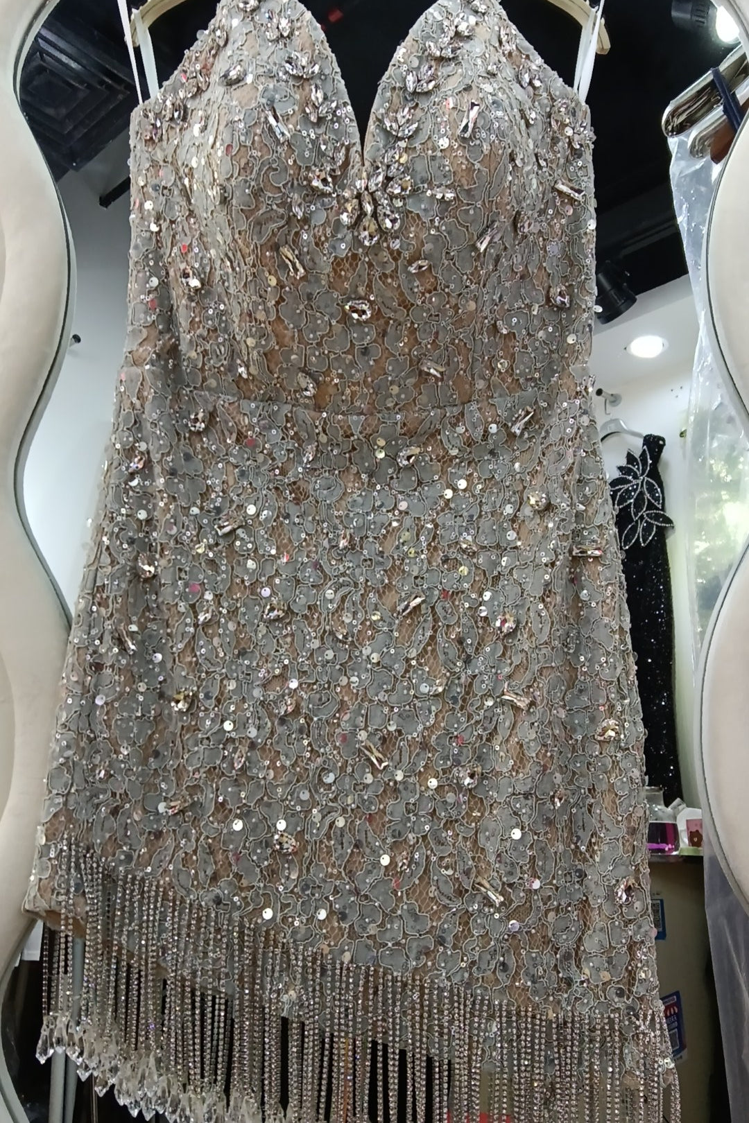 loveedsTM-Crystal Tassel Hem Heavy Tube Dress-vx