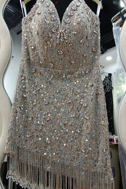 loveedsTM-Crystal Tassel Hem Heavy Tube Dress-vx