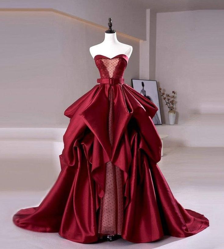Red fashion sexy elegant Exquisite lace long satin ball gown evening dress gh3367