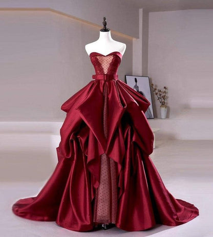 Red fashion sexy elegant Exquisite lace long satin ball gown evening dress gh3367