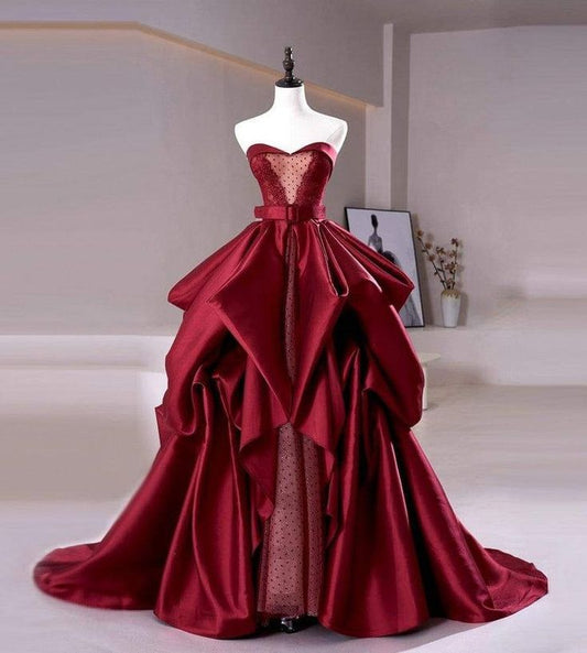 Red fashion sexy elegant Exquisite lace long satin ball gown evening dress gh3367
