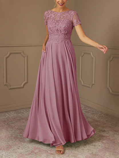 A-Line Boatneck Sequins Chiffon Floor-Length Dress