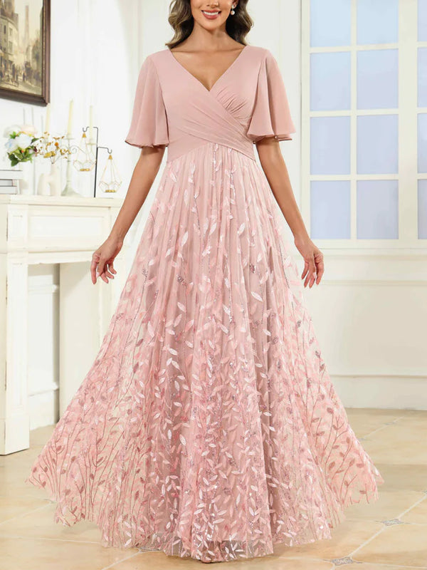 A-Line Sequined Floor-Length Mother of the Bride Dress