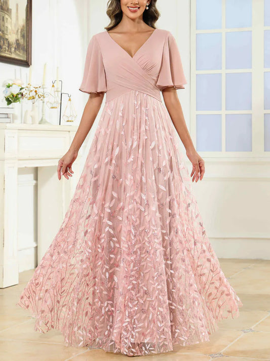 A-Line Sequined Floor-Length Mother of the Bride Dress