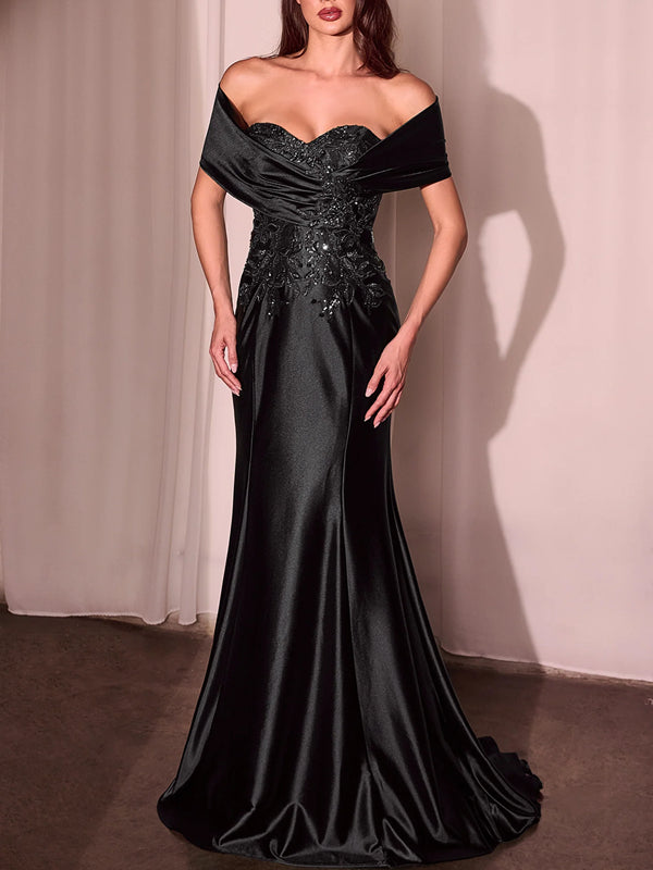 Satin Off-The-Shoulder Mermaid Women's Evening Dress
