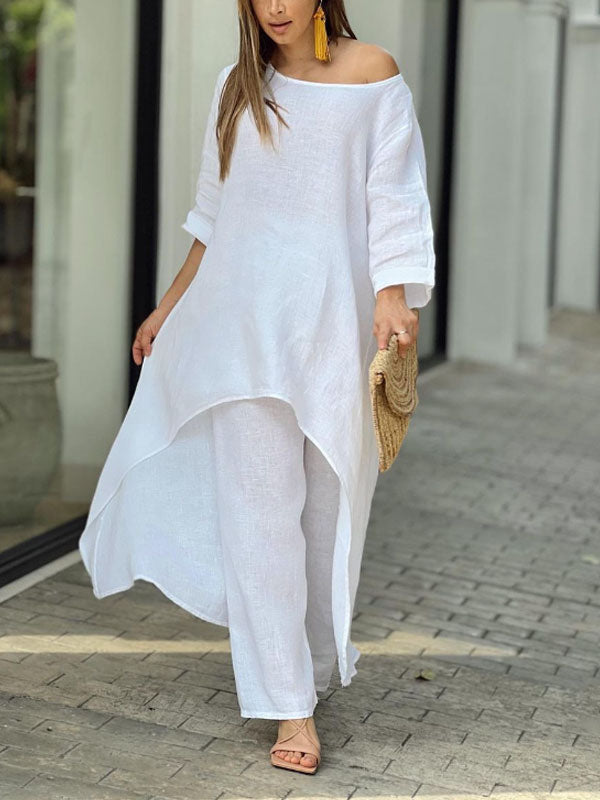 Long Temperament Cotton Linen Women's Suit