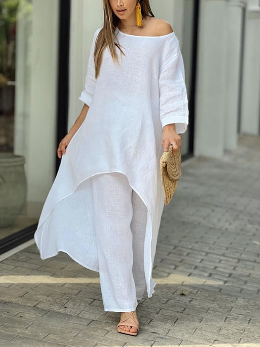 Long Temperament Cotton Linen Women's Suit