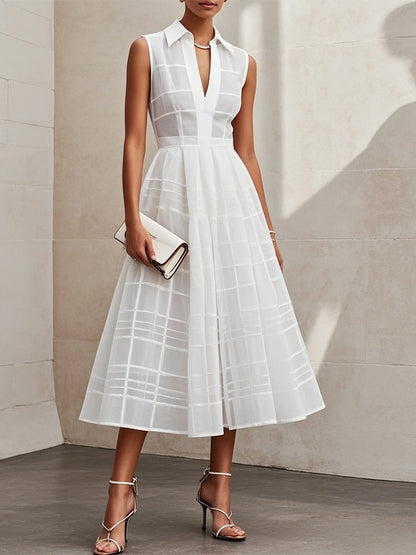 Lapel Solid Color Sleeveless Midi Dress