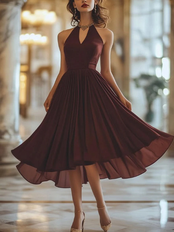 Red Halterneck Sleeveless Midi Dress